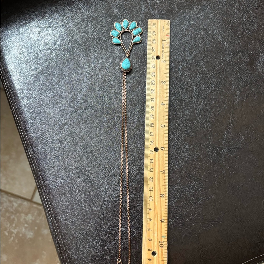 Boho Western Chic Turquoise & Bronze Teardrop Pendant Necklace. NWT - Picture 4 of 5